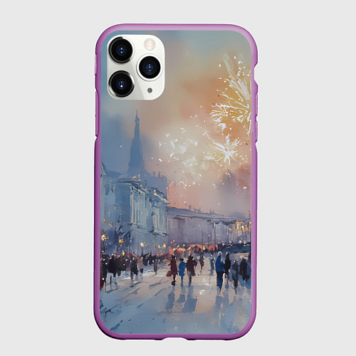 Чехол iPhone 11 Pro матовый Новогодняя Питерская атмосфера / 3D-Фиолетовый – фото 1
