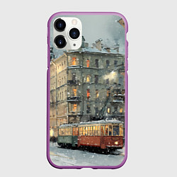 Чехол iPhone 11 Pro матовый Трамваи в зимнем Санкт-Петербурге