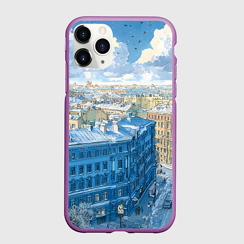 Чехол iPhone 11 Pro матовый Зимний утренний Питер / 3D-Фиолетовый – фото 1