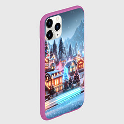 Чехол iPhone 11 Pro матовый Городок в новогодних огоньках, цвет: 3D-фиолетовый — фото 2