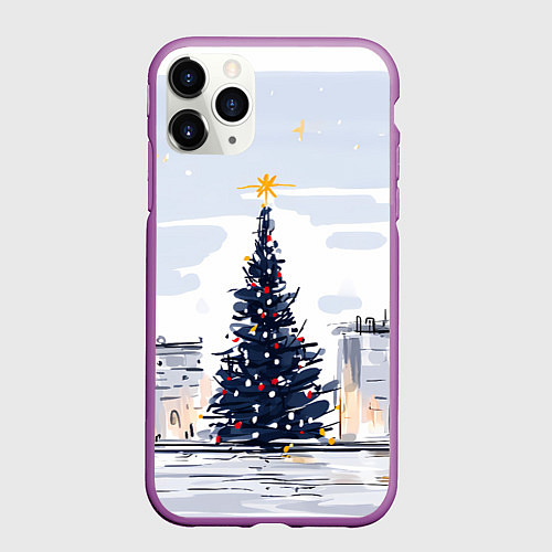 Чехол iPhone 11 Pro матовый Новый год минимализм / 3D-Фиолетовый – фото 1