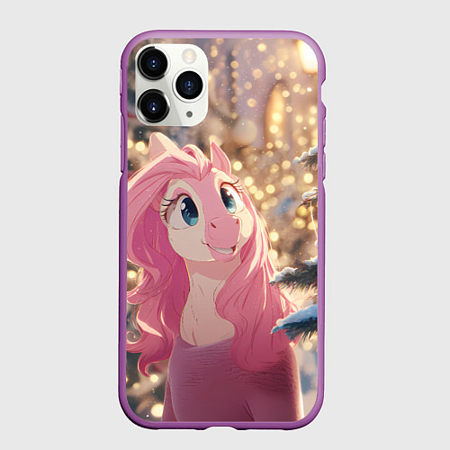 Чехол iPhone 11 Pro матовый Удивленная лошадка - Новый год / 3D-Фиолетовый – фото 1