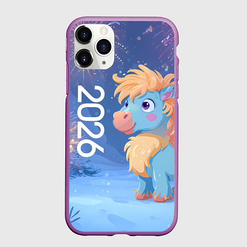 Чехол iPhone 11 Pro матовый Милая лошадка 2026 / 3D-Фиолетовый – фото 1