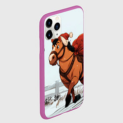 Чехол iPhone 11 Pro матовый Лошадка везет новогодние подарки, цвет: 3D-фиолетовый — фото 2