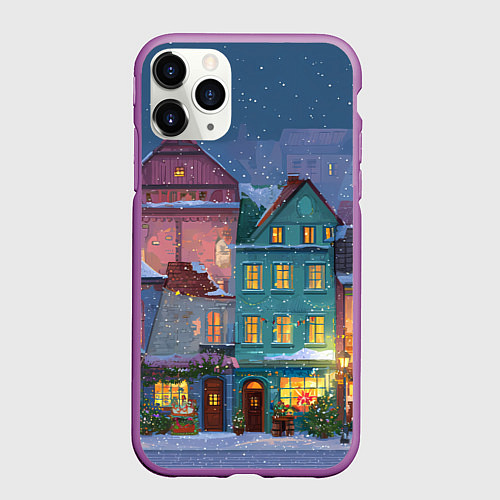 Чехол iPhone 11 Pro матовый Новогодний дворик / 3D-Фиолетовый – фото 1