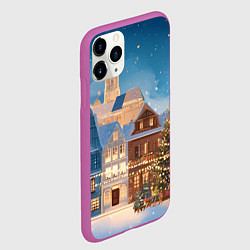 Чехол iPhone 11 Pro матовый Новогодний дворик и елка, цвет: 3D-фиолетовый — фото 2
