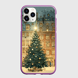 Чехол iPhone 11 Pro матовый Новогодний старый город, цвет: 3D-фиолетовый