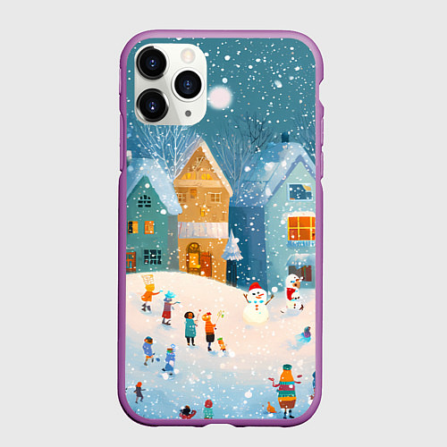 Чехол iPhone 11 Pro матовый Новогодние каникулы / 3D-Фиолетовый – фото 1