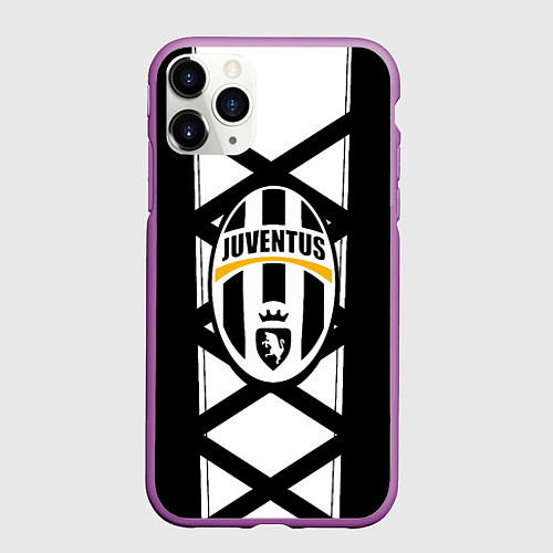 Чехол iPhone 11 Pro матовый Ювентус геометрия полосы линии / 3D-Фиолетовый – фото 1