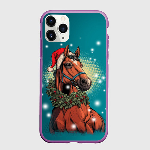 Чехол iPhone 11 Pro матовый Конь в шапке / 3D-Фиолетовый – фото 1