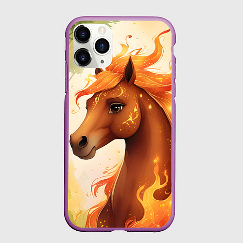Чехол iPhone 11 Pro матовый Милая огненная лошадь / 3D-Фиолетовый – фото 1
