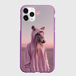 Чехол iPhone 11 Pro матовый Лошадка в худи, цвет: 3D-фиолетовый