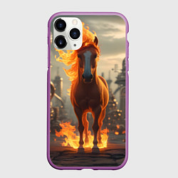 Чехол iPhone 11 Pro матовый Огненная лошадь в стиле стимпанк, цвет: 3D-фиолетовый