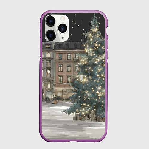 Чехол iPhone 11 Pro матовый Елка во дворе / 3D-Фиолетовый – фото 1