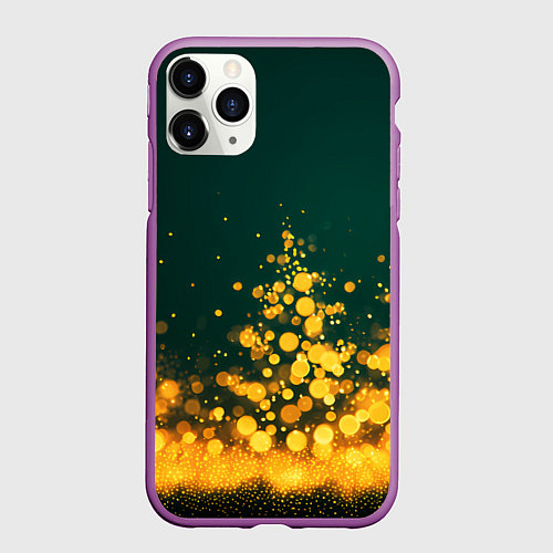 Чехол iPhone 11 Pro матовый Новогодние елочки из боке / 3D-Фиолетовый – фото 1