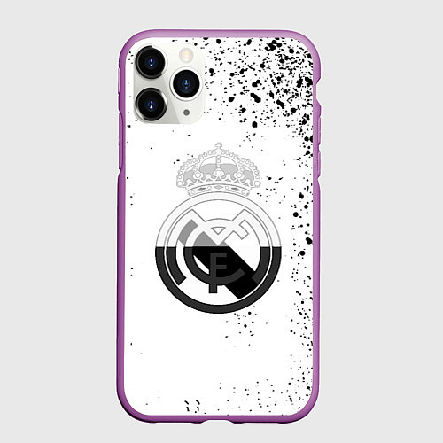 Чехол iPhone 11 Pro матовый Реал Мадрид черно белые краски / 3D-Фиолетовый – фото 1