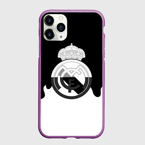 Чехол iPhone 11 Pro матовый Реал Мадрид огонь белый / 3D-Фиолетовый – фото 1