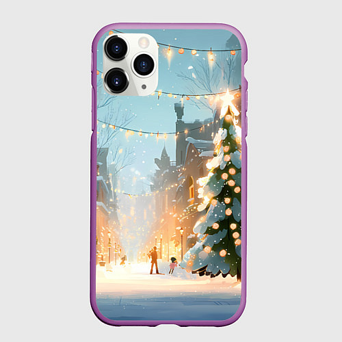 Чехол iPhone 11 Pro матовый Новогодняя елочка / 3D-Фиолетовый – фото 1