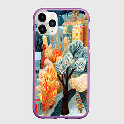 Чехол iPhone 11 Pro матовый Разноцветные новогодние домики