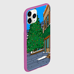 Чехол iPhone 11 Pro матовый Мультяшный новогодний двор, цвет: 3D-фиолетовый — фото 2