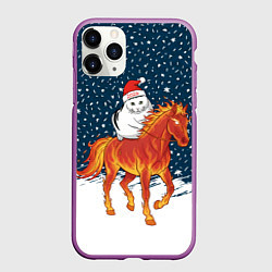 Чехол iPhone 11 Pro матовый Кот Бендер и огненный конь - 2026, цвет: 3D-фиолетовый