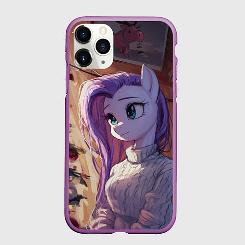 Чехол iPhone 11 Pro матовый Анимешная лошадка - Новый год / 3D-Фиолетовый – фото 1