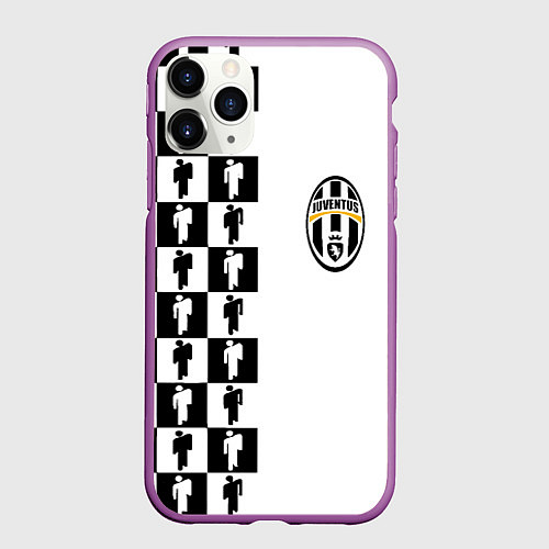 Чехол iPhone 11 Pro матовый Ювентус паттерн люди / 3D-Фиолетовый – фото 1