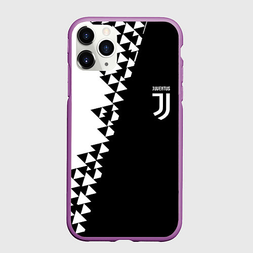 Чехол iPhone 11 Pro матовый Juventus черно белая геометрия текстура / 3D-Фиолетовый – фото 1