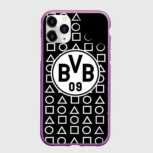 Чехол iPhone 11 Pro матовый Borussia геометрия черно белая / 3D-Фиолетовый – фото 1