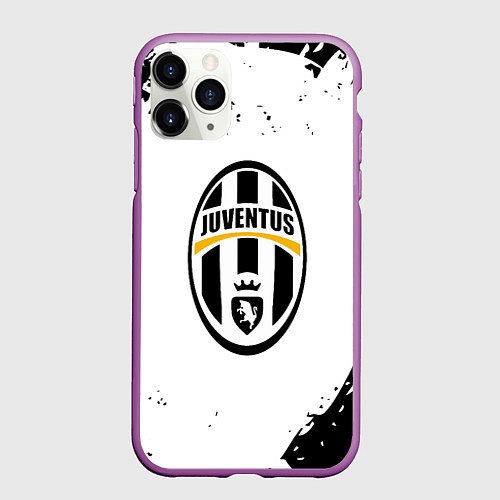 Чехол iPhone 11 Pro матовый Ювентус краски черно белые всплеск / 3D-Фиолетовый – фото 1
