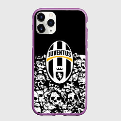 Чехол iPhone 11 Pro матовый Ювентус черно белые черепа