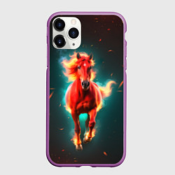Чехол iPhone 11 Pro матовый Светящаяся огненная лошадь