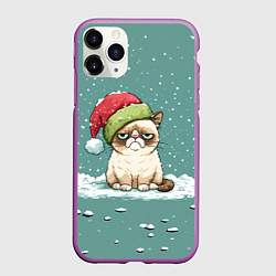 Чехол iPhone 11 Pro матовый Недовольный новогодний котик