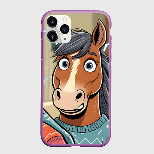 Чехол iPhone 11 Pro матовый Конь и недоразумение / 3D-Фиолетовый – фото 1