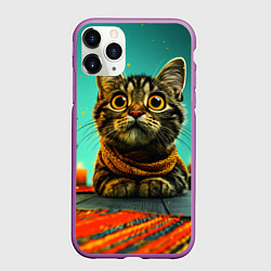 Чехол iPhone 11 Pro матовый Котик под елкой