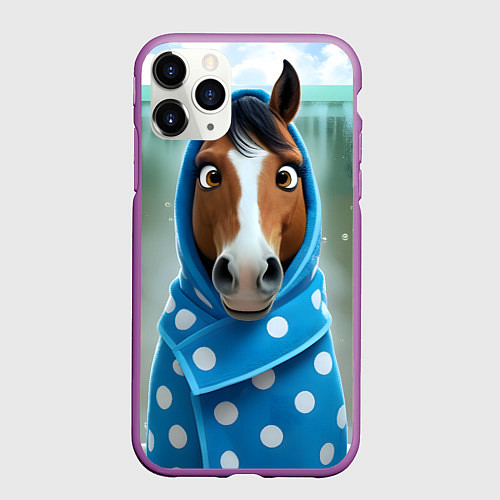 Чехол iPhone 11 Pro матовый Конь в полотенце / 3D-Фиолетовый – фото 1