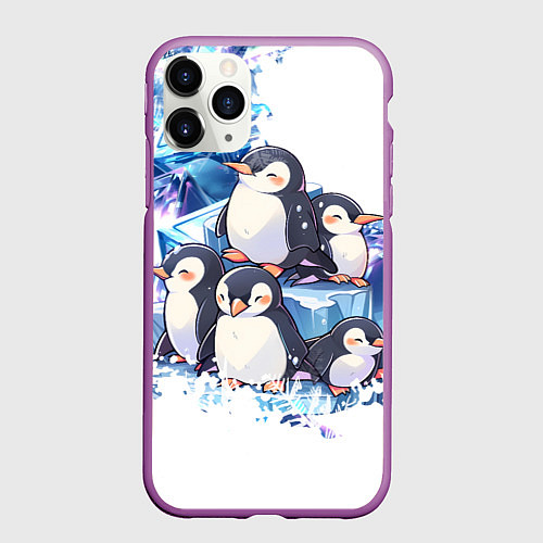 Чехол iPhone 11 Pro матовый Пингвины и лёд / 3D-Фиолетовый – фото 1