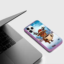 Чехол iPhone 11 Pro матовый Уставший новогодний олень с кофе, цвет: 3D-фиолетовый — фото 2