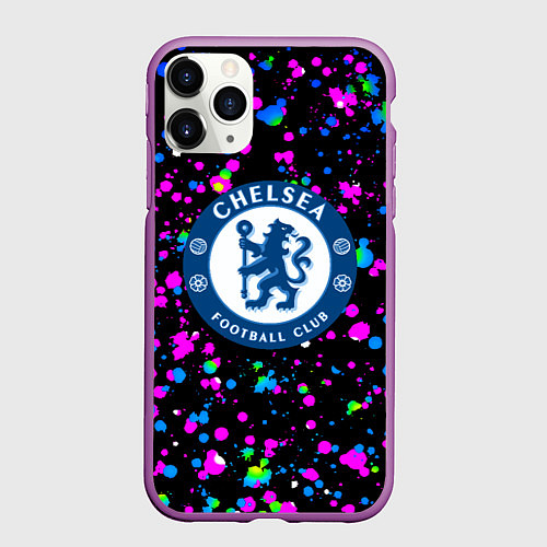 Чехол iPhone 11 Pro матовый Челси неоновые краски / 3D-Фиолетовый – фото 1