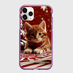 Чехол iPhone 11 Pro матовый Рыжий Новогодний котенок