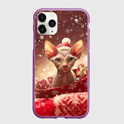 Чехол iPhone 11 Pro матовый Сфинкс новогодняя кошка, цвет: 3D-фиолетовый
