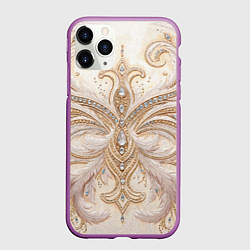 Чехол iPhone 11 Pro матовый Перламутровый орнамент с перьями