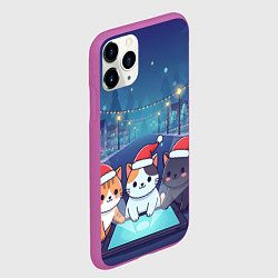 Чехол iPhone 11 Pro матовый Новогодние котики с планшетом, цвет: 3D-фиолетовый — фото 2
