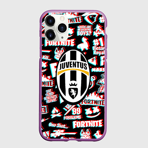 Чехол iPhone 11 Pro матовый Ювентус x фортнайт глитч / 3D-Фиолетовый – фото 1