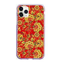 Чехол iPhone 11 Pro матовый Хохлома, цвет: 3D-светло-сиреневый