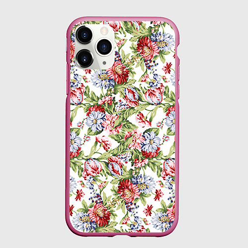 Чехол iPhone 11 Pro матовый Цветы / 3D-Малиновый – фото 1
