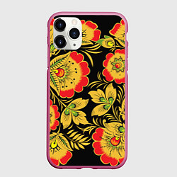 Чехол iPhone 11 Pro матовый Хохлома, цвет: 3D-малиновый