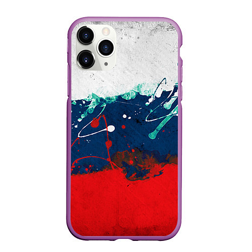 Чехол iPhone 11 Pro матовый Триколор РФ / 3D-Фиолетовый – фото 1
