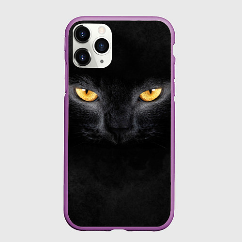 Чехол iPhone 11 Pro матовый Черная кошка / 3D-Фиолетовый – фото 1