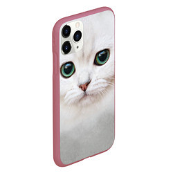 Чехол iPhone 11 Pro матовый Белый котик, цвет: 3D-малиновый — фото 2